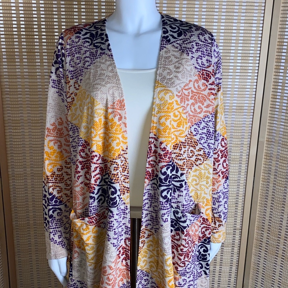 Lularoe Sarah Damask Multi Color Open Front Cardi… - image 2